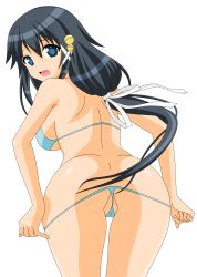  1girl absurdres ass bikini black_eyes black_hair breasts cameltoe censored highres kazane_hiyori legs long_hair nipples nude nude_filter open_mouth pussy smile solo sora_no_otoshimono swimsuit thighs third-party_edit transparent_background vector_trace 