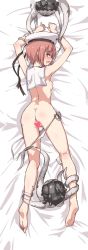  10s 1girl abyssal_ship anchor armpits arms_up ass bad_id bad_twitter_id bare_legs barefoot bed_sheet bikini bikini_pull blush breasts brown_eyes brown_hair censored clothes_pull dakimakura_(medium) enemy_naval_mine_(kancolle) feet full_body hat hat_ribbon heart heart_censor highres inactive_account kantai_collection kneepits looking_back lying nipples on_stomach open_mouth restrained ribbon sailor_bikini sailor_collar short_hair side-tie_bikini_bottom small_breasts solo swimsuit tears tentacles tktktk_tks untied_bikini white_bikini z3_max_schultz_(kancolle)  rating:Questionable score:24 user:danbooru