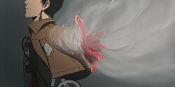  1boy bertolt_hoover black_hair blood blood_on_hands head_out_of_frame kaos_(kkkakao) light_smile male_focus official_style outstretched_arms paradis_military_uniform shingeki_no_kyojin short_hair solo spoilers spread_arms steam upper_body  rating:General score:1 user:danbooru