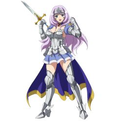  10s 1girl annelotte armor armored_dress blue_eyes boots breasts cape choker cleavage contrapposto eiwa forehead_protector gauntlets greaves highres large_breasts legs long_hair official_art pauldrons purple_hair queen&#039;s_blade queen&#039;s_blade_lost_worlds queen&#039;s_blade_rebellion shoulder_armor skirt solo standing thigh_boots thighhighs thighs zettai_ryouiki 