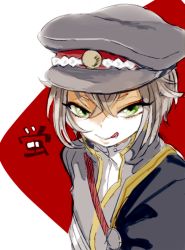  10s 1boy artist_name bad_id bad_pixiv_id character_name green_eyes hair_flaps hat hotarumaru licking_lips looking_at_viewer male_focus meily short_hair solo tongue tongue_out touken_ranbu 