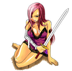 1girl barefoot breasts cleavage duplicate erza_scarlet fairy_tail feet female_focus mashima_hiro official_art purple_hair solo sword third-party_edit transparent weapon rating:Sensitive score:24 user:Dragonmaster61