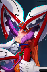  1girl arm_grab blue_eyes colored_tongue the_end_of_evangelion fellatio french_kiss grabbing_another&#039;s_chin hand_on_another&#039;s_chin highres hirume kiss licking long_hair long_tongue looking_up mass_production_eva monster neon_genesis_evangelion open_mouth oral orange_hair plugsuit purple_tongue saliva souryuu_asuka_langley tongue tonguejob upper_body  rating:Explicit score:226 user:danbooru