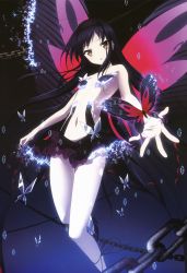  10s 1girl absurdres accel_world bare_shoulders black_hair bug butterfly butterfly_wings chain digital_dissolve high_heels highres iida_eriko insect insect_wings kuroyukihime legs long_hair long_legs looking_at_viewer navel non-web_source nyantype official_art open_mouth red_eyes scan solo wings  rating:Sensitive score:38 user:danbooru