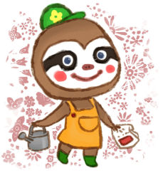  animal_crossing brown_background flabbeycrossing leif_(animal_crossing) nintendo standing watering_can white_background 