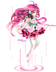  1girl bemani black_bow boots bow breasts character_name detached_collar detached_sleeves headset highres medium_breasts pink_eyes pink_hair pink_skirt rasis skirt solo sound_voltex sound_voltex_ii_infinite_infection thigh_boots thighhighs u_julgi white_thighhighs 