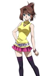  1girl armpits bare_shoulders belt blue_eyes bracelet breasts brown_hair highres jewelry legs mazaki_anzu medium_breasts miniskirt official_art one_eye_closed open_mouth ponytail scrunchie skirt smile tight_clothes yu-gi-oh! yu-gi-oh!_duel_links yu-gi-oh!_the_dark_side_of_dimensions  rating:Explicit score:30 user:e0972951006