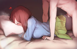 1boy 1girl amog bed blush brown_hair closed_eyes clothed_sex face_in_pillow go-toubun_no_hanayome heart long_hair lying nakano_miku on_stomach pantyhose pillow pillow_grab prone_bone sex sex_from_behind torn_clothes torn_legwear rating:Explicit score:479 user:danbooru