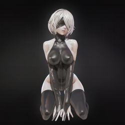  1girl 3d alternate_costume black_blindfold black_gloves black_leotard black_thighhighs blindfold boots breasts covered_eyes elbow_gloves gloves highleg highleg_leotard highres large_breasts latex latex_boots latex_leotard leotard leslyzerosix nier_(series) nier:automata solo thighhighs 2b_(nier:automata)  rating:Sensitive score:101 user:danbooru