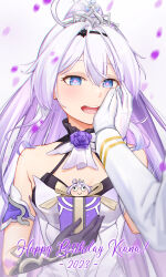  +_+ 1boy 1girl 2023 :d ahoge asymmetrical_gloves black_gloves blue_eyes captain_(honkai_impact) character_name commentary dress english_commentary english_text erit0ri gift gloves hand_on_another&#039;s_cheek hand_on_another&#039;s_face happy_birthday hetero highres holding holding_gift honkai_(series) honkai_impact_3rd jacket kiana_kaslana kiana_kaslana_(herrscher_of_flamescion) long_hair long_sleeves looking_at_viewer meme mismatched_gloves open_mouth petals ponytail pov pov_hands simple_background smile teeth teri_derp_(meme) tiara upper_body upper_teeth_only very_long_hair white_background white_dress white_gloves white_hair white_jacket 
