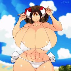 1girl animal_print animated beach bikini bouncing_breasts breasts brown_hair bursting_breasts cleavage cow_girl cow_horns cow_print curvy gigantic_breasts hair_ribbon hataraki_ari horns looking_up open_mouth original ribbon solo sukimi swimsuit tagme thick_thighs thighs video wide_hips rating:Questionable score:86 user:Vardigiil
