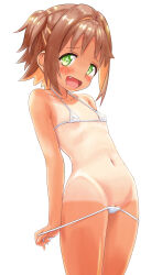  +_+ 1girl absurdres bikini bikini_pull blush brown_hair cleft_of_venus clothes_pull collarbone fang female_focus flat_chest furyouhin_(bubumelon) green_eyes groin highres leaning_back loli looking_at_viewer micro_bikini multicolored_hair navel oka_asahi one-piece_tan onii-chan_wa_oshimai! open_mouth orange_hair pulled_by_self pussy pussy_peek simple_background solo swimsuit tan tanline tareme two-tone_hair two_side_up white_background  rating:Explicit score:248 user:danbooru