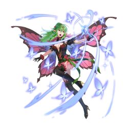  1girl alternate_costume antennae blush breasts butterfly_wings cleavage cleavage_cutout clothing_cutout dress fairy fairy_wings fake_wings female_focus fire_emblem fire_emblem_awakening fire_emblem_heroes flower full_body gloves green_eyes green_hair hair_ornament high_heels insect_wings large_breasts leaf leaf_on_head long_hair matching_hair/eyes multicolored_clothes multicolored_dress nintendo official_alternate_costume open_mouth pointy_ears ponytail ra ribbon rose simple_background solo thighhighs thorns tia tiki_(adult)_(fire_emblem) tiki_(adult)_(resplendent)_(fire_emblem) tiki_(fire_emblem) wings 