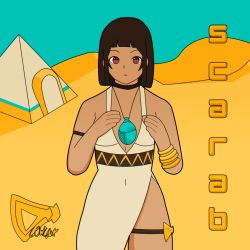  amulet blue_sky brown_eyes brown_hair desert egyptian egyptian_clothes egyptian_mythology egyptian_necklace highres jewelry necklace no_brand_girls no_panties pyramid_(geometry) pyramid_(structure) scarab sky tight_strap  rating:Sensitive score:3 user:lowlink