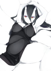 10s 1girl abyssal_ship armpits arms_up bad_id bad_pixiv_id battleship_princess black_dress black_hair breasts colored_skin dress eightman female_focus horns kantai_collection large_breasts long_hair lying nipple_slip nipples no_panties on_back pale_skin piercing red_eyes short_dress skin-covered_horns solo spread_legs thighs white_skin rating:Questionable score:31 user:danbooru
