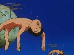  1990s_(style) 1boy animated animated_gif arched_back black_hair clone flying maeno male_focus moon nude ping_pong_club planet space star_(sky) takecopter what 