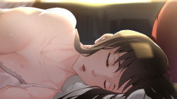  1boy 1girl anniversary archer_(fate) arm_behind_back black_hair bra breasts artistic_error closed_eyes fate/apocrypha fate/grand_order fate/stay_night fate_(series) highres kuro_saki lace lace-trimmed_bra lace_trim large_breasts long_hair lying on_side open_mouth sleeping solo_focus strap_slip tohsaka_rin underwear upper_body white_bra  rating:Questionable score:13 user:danbooru