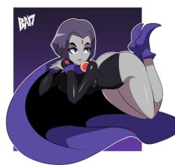 1girl ass bigdead breasts cape curvy dc_comics female_focus highleg huge_ass large_breasts leotard raven_(dc) shiny_skin short_hair simple_background smile solo teen_titans thighs thong_leotard rating:Questionable score:33 user:perv-super