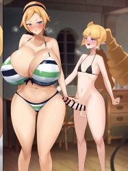  1futa 1girl absurdres archer_(disgaea) bikini bikini_top_only blonde_hair bottomless bra breasts cleavage disgaea flat_chest futa_with_female futanari gigantic_breasts handjob height_difference highres huge_breasts imminent_penetration indoors long_hair magic_knight_(disgaea) multiple_girls panties penis pointy_ears short_hair sirosoil size_difference smaller_dominant swimsuit tagme thick_thighs thighs twintails underwear wide_hips  rating:Explicit score:122 user:fsgdsgxb