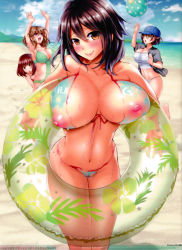 4girls arms_up artist_name ball baseball_cap beach bikini blush bodypaint breasts brown_eyes brown_hair censored cleft_of_venus cloud doumou green_bikini green_eyes hat huge_breasts huge_filesize innertube jacket large_areolae large_breasts looking_at_viewer multiple_girls naked_paint nipples nude one-piece_swimsuit open_clothes open_jacket open_mouth original paint painted_clothes pink_one-piece_swimsuit purple_eyes pussy red_eyes red_hair sarashi scan short_hair sky smile swim_ring swimsuit wet white_bikini rating:Explicit score:73 user:Graviteer