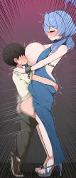 1boy 1girl age_difference ako_(blue_archive) ako_(dress)_(blue_archive) blue_archive breast_sucking breasts cleavage huge_breasts large_breasts onee-shota shota vaginal rating:Explicit score:37 user:Metternich