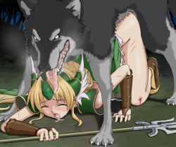 1girl all_fours bestiality blonde_hair blood doggystyle closed_eyes female_orgasm kneeling long_hair orgasm polearm rape riesz saliva seiken_densetsu seiken_densetsu_3 sex sex_from_behind solo_focus spear tears top-down_bottom-up torn_clothes vaginal weapon wolf rating:Explicit score:65 user:danbooru
