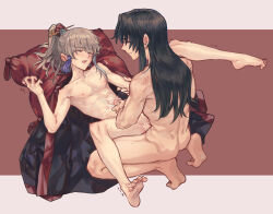  2boys anal archer_(fate/samurai_remnant) closed_eyes completely_nude crying cum fate/samurai_remnant fate_(series) green_hair grey_hair hair_ornament high_ponytail highres kuroaki long_hair male_focus male_penetrated multicolored_hair multiple_boys nipples nude penis sex sidelocks spread_legs streaked_hair sweat tassel tassel_hair_ornament tears white_hair yaoi zheng_chenggong_(fate) 