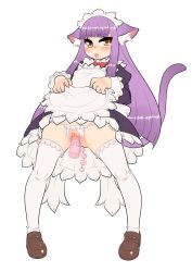  1girl anal anal_beads anal_object_insertion animal_ears anus apron apron_lift barefoot blush borrowed_character bottomless cat_ears cat_tail clitoris clothes_lift covered_erect_nipples crotchless crotchless_panties discreet_vibrator double_penetration flat_chest highres himeno_shikimi jon_henry_nam loli long_hair lowleg lowleg_panties maid maid_apron multiple_penetration object_insertion original panties purple_hair pussy sex_toy solo standing tail thighhighs toes uncensored underwear vaginal vaginal_object_insertion vibrator white_panties white_thighhighs yellow_eyes  rating:Explicit score:43 user:danbooru