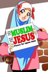 highres hijab islam jesus muslim red_eyes scarf rating:Sensitive score:2 user:SonozakiMion