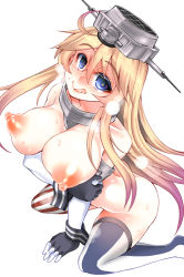10s 1girl :q ahoge american_flag american_flag_legwear arched_back arm_rest asymmetrical_legwear blonde_hair blue_eyes blush breasts breath cleavage collar collarbone elbow_gloves flag_print full-face_blush gloves hair_between_eyes headgear iowa_(kancolle) kantai_collection large_breasts long_hair looking_at_viewer mabuchoco_m mismatched_legwear nipples nude simple_background sitting solo star-shaped_pupils star_(symbol) striped_clothes striped_thighhighs sweat symbol-shaped_pupils thighhighs tongue tongue_out vertical-striped_clothes vertical-striped_thighhighs wariza white_background rating:Explicit score:17 user:danbooru