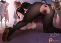 1girl 4boys aftersex all_fours anal anal_hair anus ass ass_grab black_hair breasts censored chinese_clothes eyebrows firecracker_vayne from_behind gaping hair_ornament hair_tie hanging_breasts high_heels large_breasts league_of_legends lips looking_back magic_xiang multiple_boys nipples nose pantyhose patreon_logo patreon_username pubic_hair pussy spread_ass torn_clothes torn_legwear vayne_(league_of_legends) rating:Explicit score:45 user:xillusionsz