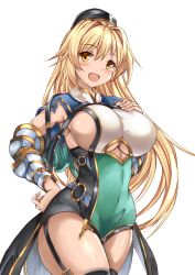 10s 1girl absurdres blonde_hair blush breasts cleavage clothing_cutout covered_navel curvy granblue_fantasy hair_between_eyes hat highres large_breasts leotard long_hair looking_at_viewer mona_(shingeki_no_bahamut) open_mouth sideboob smile solo thick_thighs thighhighs thighs uchida_shou underboob underboob_cutout vambraces very_long_hair wide_hips yellow_eyes rating:Sensitive score:43 user:danbooru