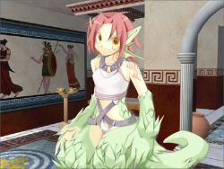  1girl colored_skin dragon_girl granberia green_skin mon-musu_quest! red_hair solo tagme tail yellow_eyes  rating:Sensitive score:24 user:Anon_Soldier