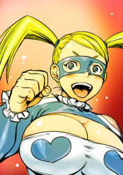  1990s_(style) 1girl blonde_hair breasts capcom female_focus gradient_background mask nanboku rainbow_mika retro_artstyle solo street_fighter street_fighter_zero_(series)  rating:Questionable score:19 user:GinTama777