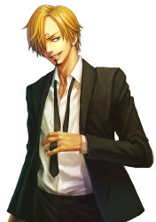  1boy black_suit blonde_hair blue_eyes cigarette facial_hair formal goatee hair_over_one_eye joy_(aka0319) male_focus mouth_hold necktie one_piece sanji_(one_piece) solo suit  rating:Sensitive score:4 user:nrt