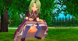 1girl 3d black_footwear blue_thighhighs blush breasts bush cross dress elize_lutus grass green_eyes green_hair long_hair looking_to_the_side mary_janes medium_breasts mountain no_panties peeing pussy red_dress shoes short_sleeves sky squatting tales_of_(series) tales_of_(series)_3d tales_of_xillia thighhighs trash_can tree rating:Explicit score:1 user:cpee