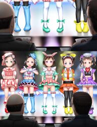  2boys 5girls absurdres age_difference audience before_and_after beret black_hair blush censored cleft_of_venus close-up clothes_lift competition costume embarrassed flat_chest full_body hat higegepon highres huge_filesize ies loli long_hair looking_at_viewer medal microphone multiple_boys multiple_girls music no_panties pageant pageantry public_indecency public_nudity pussy rabbit_ears short_hair singing skirt skirt_lift smile split_screen stage standing striped thighhighs third-party_edit upskirt  rating:Explicit score:61 user:shimpo