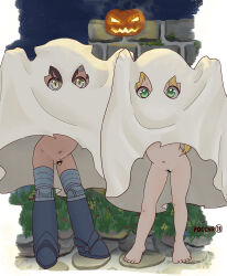  1boy 1girl absurdres barefoot blonde_hair censored feet flaccid ghost_costume green_eyes halloween highres loli long_hair looking_at_viewer made_in_abyss nude penis poccnr pussy regu_(made_in_abyss) riko_(made_in_abyss) shota small_penis testicles toes  rating:Explicit score:271 user:FabricioDias