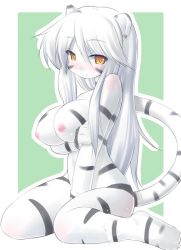  1girl animal_ears blush breasts brown_eyes cat_ears cat_tail female_focus furry furry_female kourourin large_breasts long_hair nipples nude original solo tail tiger white_tiger yellow_eyes  rating:Questionable score:80 user:Reaperisgod