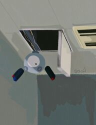  01coil ceiling creatures_(company) floating game_freak gen_1_pokemon highres magnemite magnet nintendo no_humans one-eyed pokemon pokemon_(creature) solo twitter_username vent_(object) 