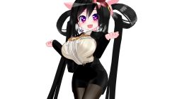  3d ariane_cevaille_(silo9) black_hair breasts hair_ornament hair_ribbon highres jewelry large_breasts long_hair necklace pantyhose ribbon silo9 skirt smile symbol-shaped_pupils 