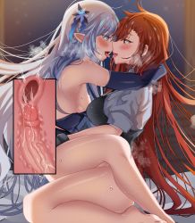  2girls absurdres blue_hair cross-section elbow_gloves elesis_(elsword) elsword flower flower_on_head from_side futa_with_female futanari gloves heart heart-shaped_pupils highres kiss long_hair luciela_r._sourcream multiple_girls open_mouth partially_undressed penis pubic_tattoo pussy pussy_juice red_hair sex sweat symbol-shaped_pupils takanaru tattoo x-ray  rating:Explicit score:74 user:bleep1233