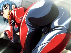  ass bent_over biker_clothes bikesuit blue_hair bodysuit breasts brown_eyes cameltoe from_behind game_cg houya_yukitoshi huge_ass leaning looking_back pov ass presenting reversible short_hair skin_tight solo sugihara_shizuno thigh_gap thighs uniform wide_hips  rating:Questionable score:53 user:mrchamon