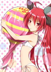 10s 1girl absurdres ahoge bikini blush breasts candy date_a_live food hair_ribbon highres itsuka_kotori lollipop long_hair looking_at_viewer mouth_hold oversized_food oversized_object polka_dot polka_dot_background red_eyes red_hair ribbon side-tie_bikini_bottom small_breasts solo swimsuit twintails very_long_hair white_bikini yuto_(dialique) rating:Sensitive score:34 user:danbooru
