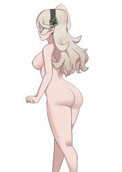  1girl arm_up ass back breasts corrin_(female)_(fire_emblem) corrin_(fire_emblem) curvy dimples_of_venus female_focus fire_emblem fire_emblem_fates from_behind hairband highres hip_focus large_breasts legs long_hair medium_breasts nintendo nipples nude platinum_blonde_hair pointy_ears sarukaiwolf shiny_skin simple_background small_areolae small_nipples smile solo standing thick_thighs thighs white_background wide_hips  rating:Explicit score:63 user:AngryZapdos