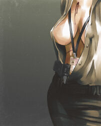 1girl battlesecretary blood breasts glock gun handgun large_breasts office_lady original tagme weapon 