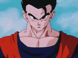  animated animated_gif black_eyes black_hair dragon_ball dragonball_z fast fighting humiliation kicking majin_buu muscular muscular_male potential_unleashed smirk son_gohan spiked_hair super_buu tagme taunting ultimate_gohan 