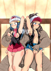  10s 1boy 2girls age_difference arm_up armpits bad_anatomy bare_shoulders baseball_cap beanie black_hair blue_eyes blue_hair breasts brown_hair censored clenched_teeth clitoris clothed_female_nude_male creatures_(company) crying crying_with_eyes_open cutoffs dark-skinned_male dark_skin dawn_(pokemon) denim denim_shorts erection fat fat_man fat_mons ffm_threesome game_freak groping group_sex hairy hat highres hilda_(pokemon) kiryuu_kazumasa_(bitch_bokujou) large_penis legs medium_breasts microskirt mosaic_censoring multiple_girls nintendo no_bra no_panties nude penis pointless_censoring pokemon pokemon_bw ponytail pussy red_skirt short_shorts shorts skirt smell smelling standing steam tank_top tears teeth testicles thighs threesome torn_clothes veins veiny_penis vest  rating:Explicit score:60 user:omega7