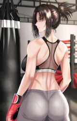  1girl ass boxing_gloves midriff ponytail sweat tagme 