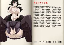 arachne arthropod_girl artist_request black_hair book character_profile extra_breasts extra_eyes insect_girl mon-musu_quest! monster_girl spider_girl tarantula taur translation_request rating:Explicit score:30 user:Furio